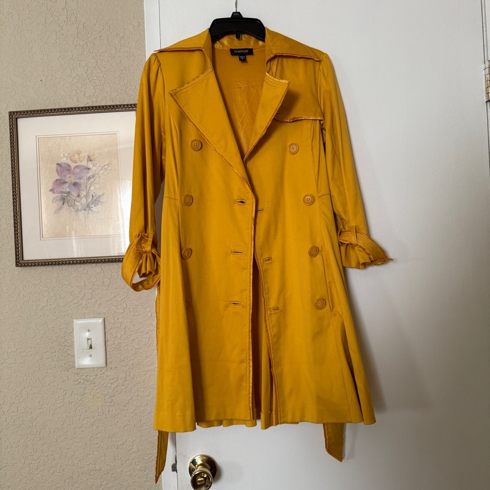Bebe Golden Yellow Silk Lined Trench Coat